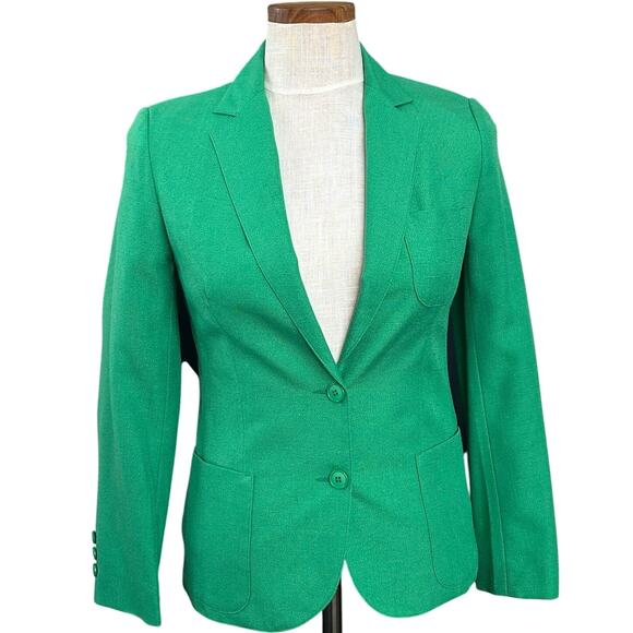 Vintage Personal Petites Green Blazer 6 Union Made USA Emerald Academia Career - Picture 1 of 13